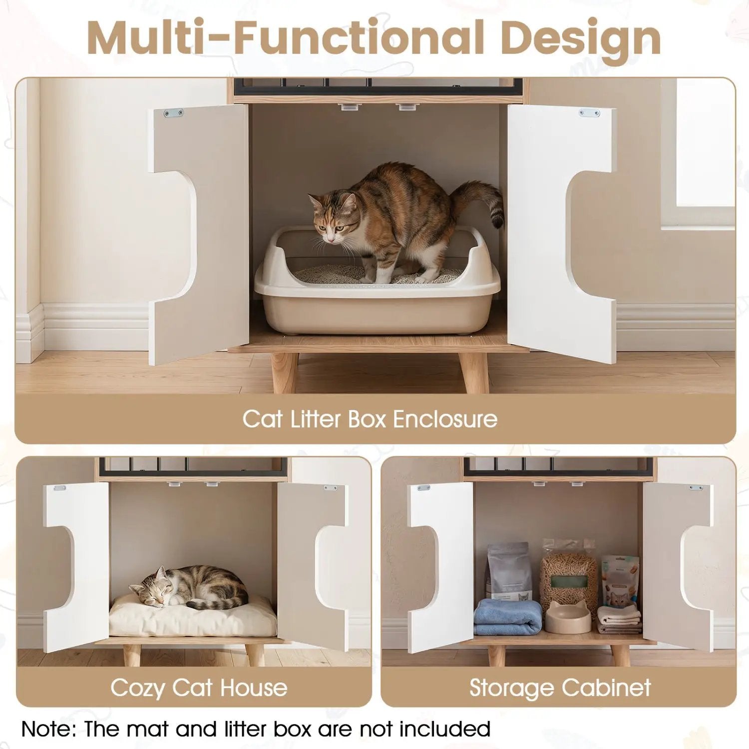 Cat Litter Box Enclosure with Shelf and Double Doors by DirectDeals