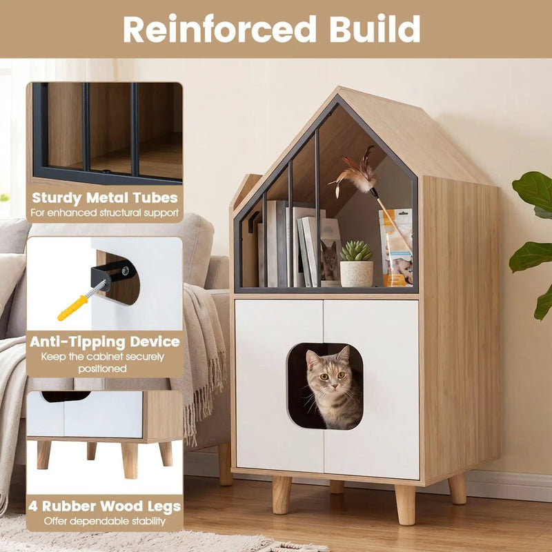 Cat Litter Box Enclosure with Shelf and Double Doors by DirectDeals