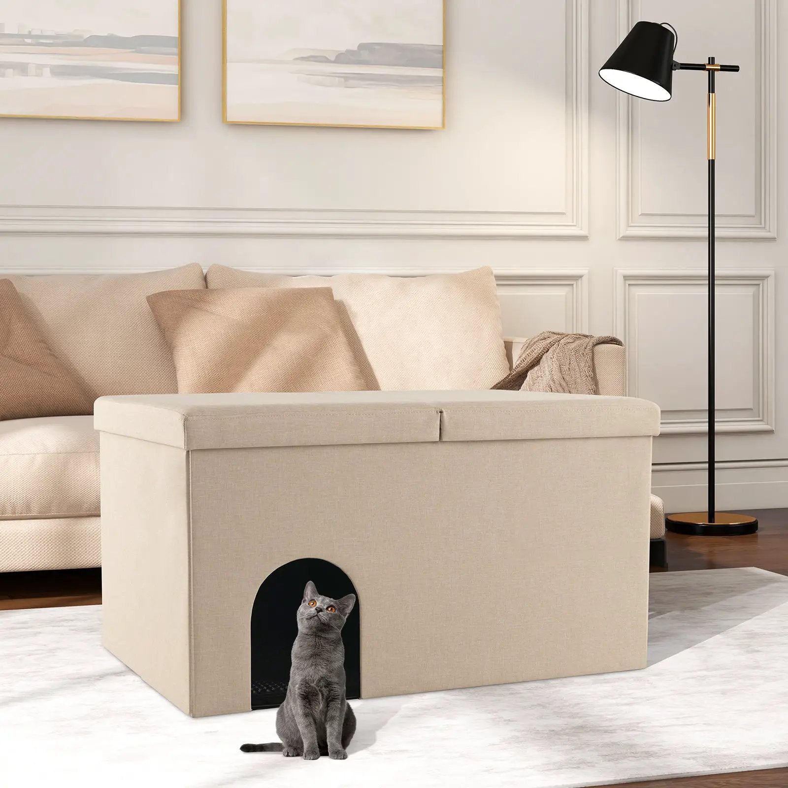 Cat Litter Box Enclosure Hidden Furniture with Urine Proof Litter Mat by DirectDeals