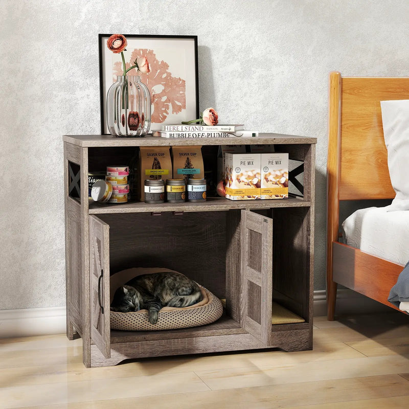 Cat Litter Box Enclosure Hidden Cat Washroom Furniture with Storage-Grey by DirectDeals