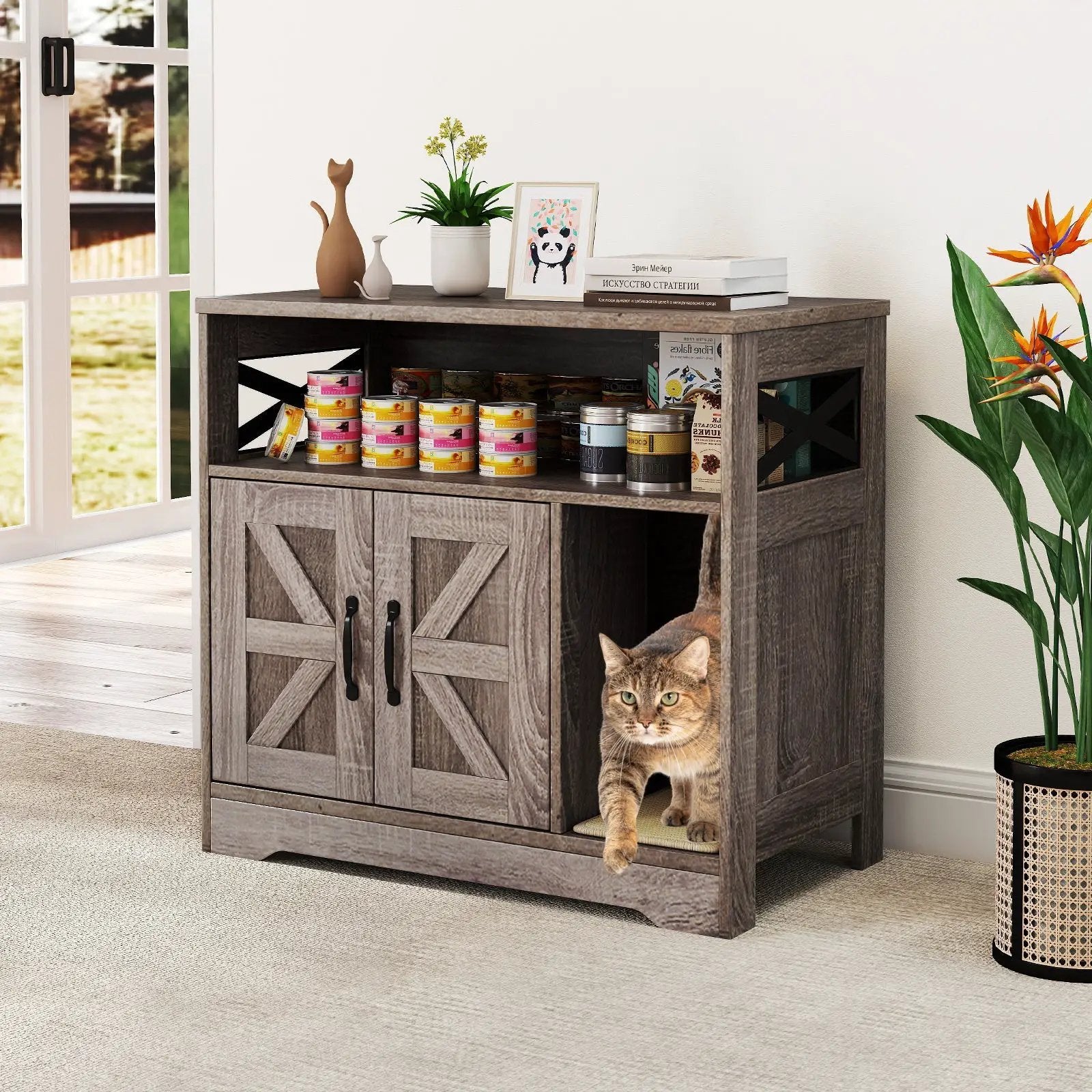 Cat Litter Box Enclosure Hidden Cat Washroom Furniture with Storage-Grey by DirectDeals