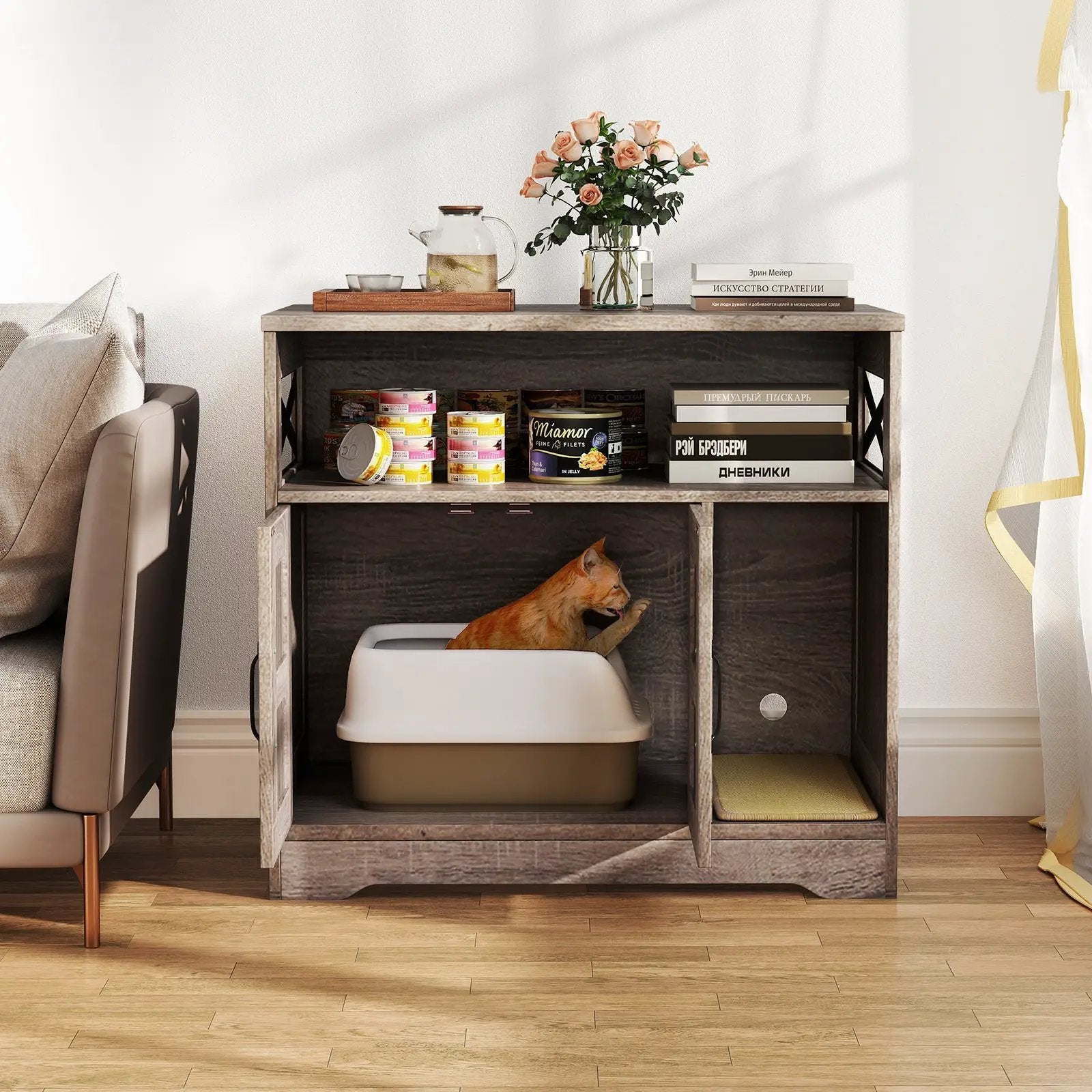 Cat Litter Box Enclosure Hidden Cat Washroom Furniture with Storage-Grey by DirectDeals