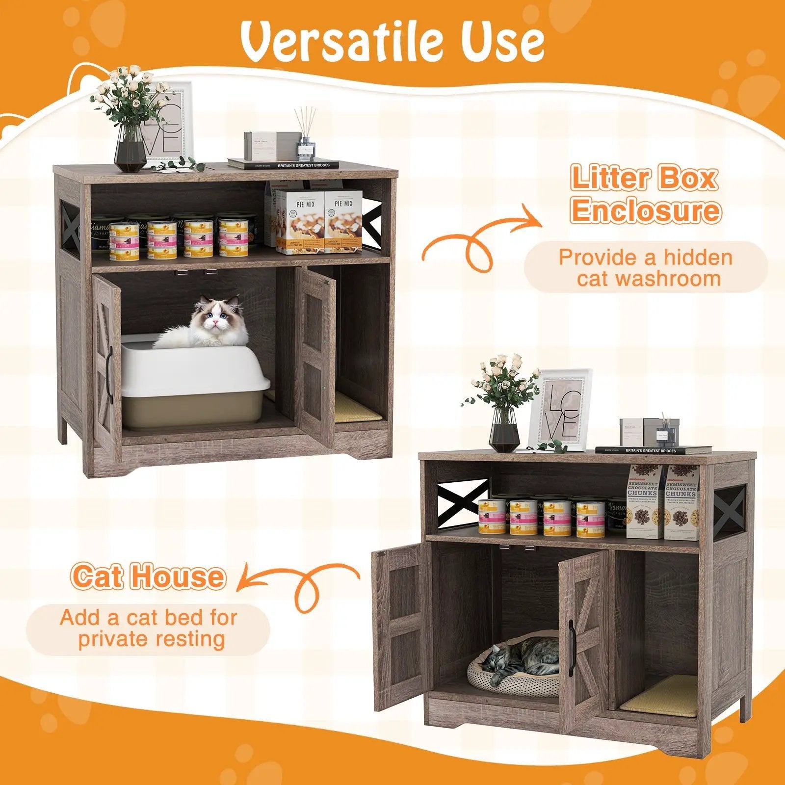 Cat Litter Box Enclosure Hidden Cat Washroom Furniture with Storage-Grey by DirectDeals