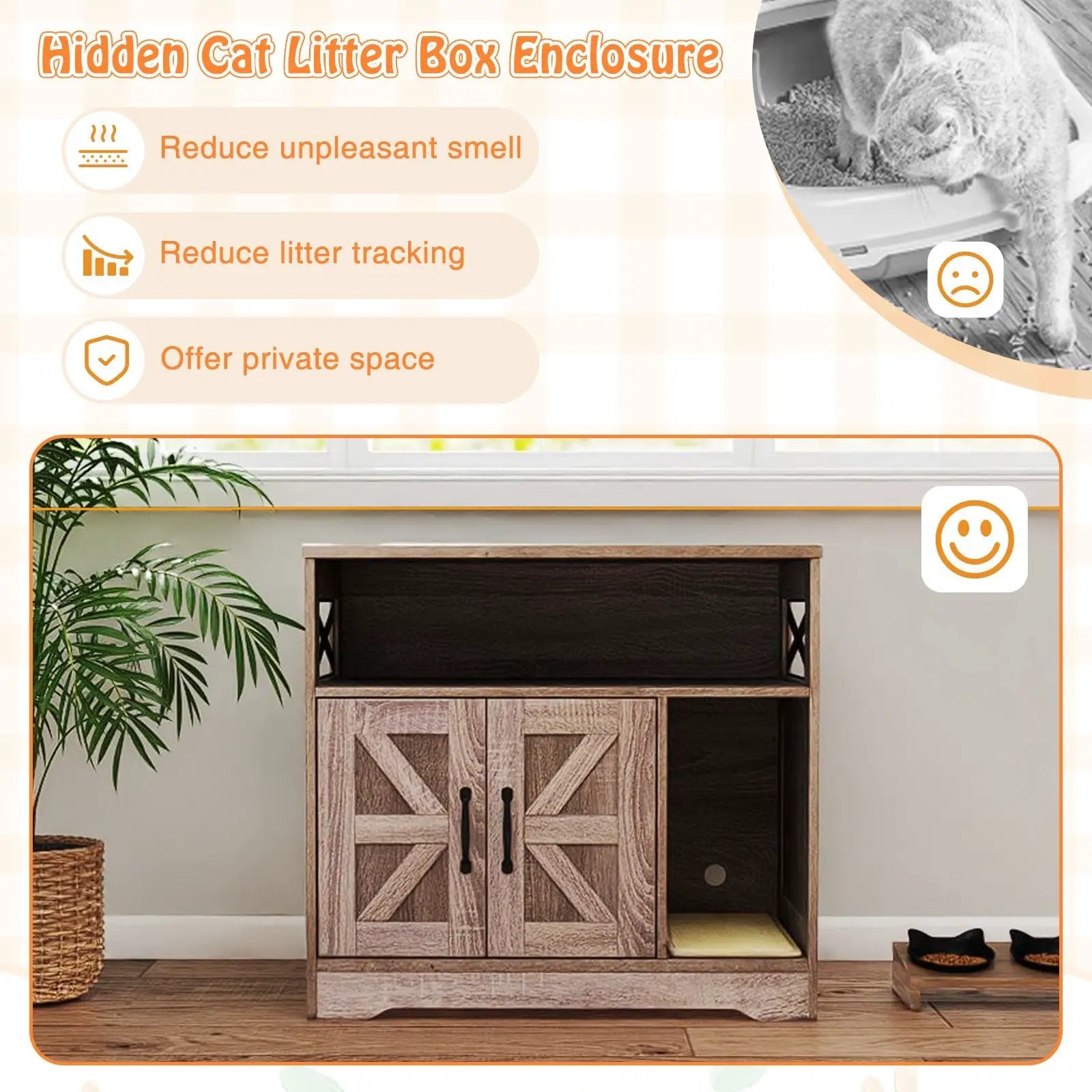 Cat Litter Box Enclosure Hidden Cat Washroom Furniture with Storage-Grey by DirectDeals