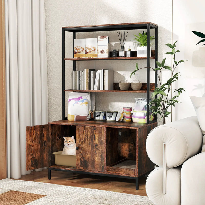 57 Inches Cat Litter Box Enclosure with Storage and Removable Scratcher by DirectDeals