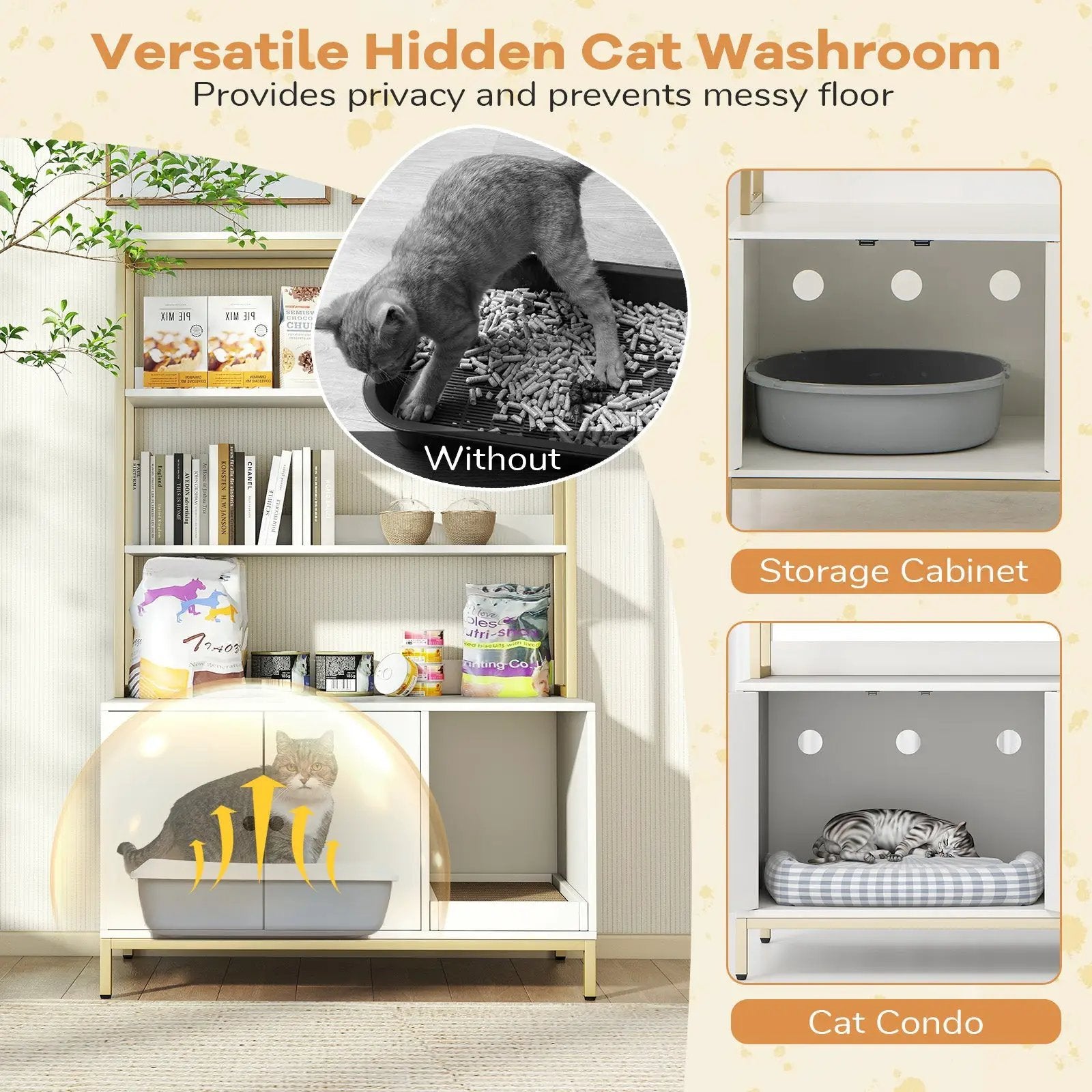 57 Inches Cat Litter Box Enclosure with Storage and Removable Scratcher by DirectDeals