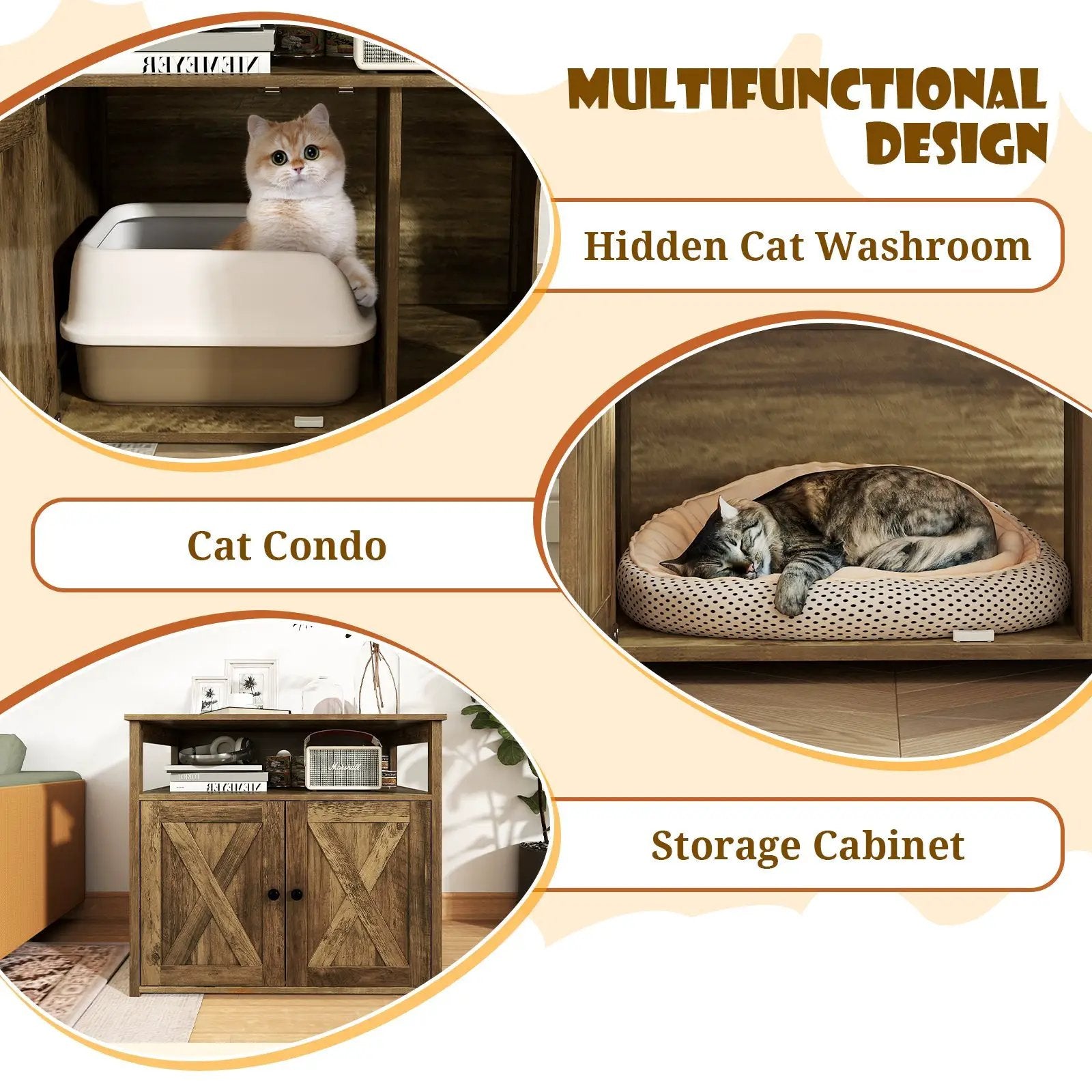 Cat Litter Box Enclosure with Double Barn Doors Divider Side Entry and Storage Shelf by DirectDeals