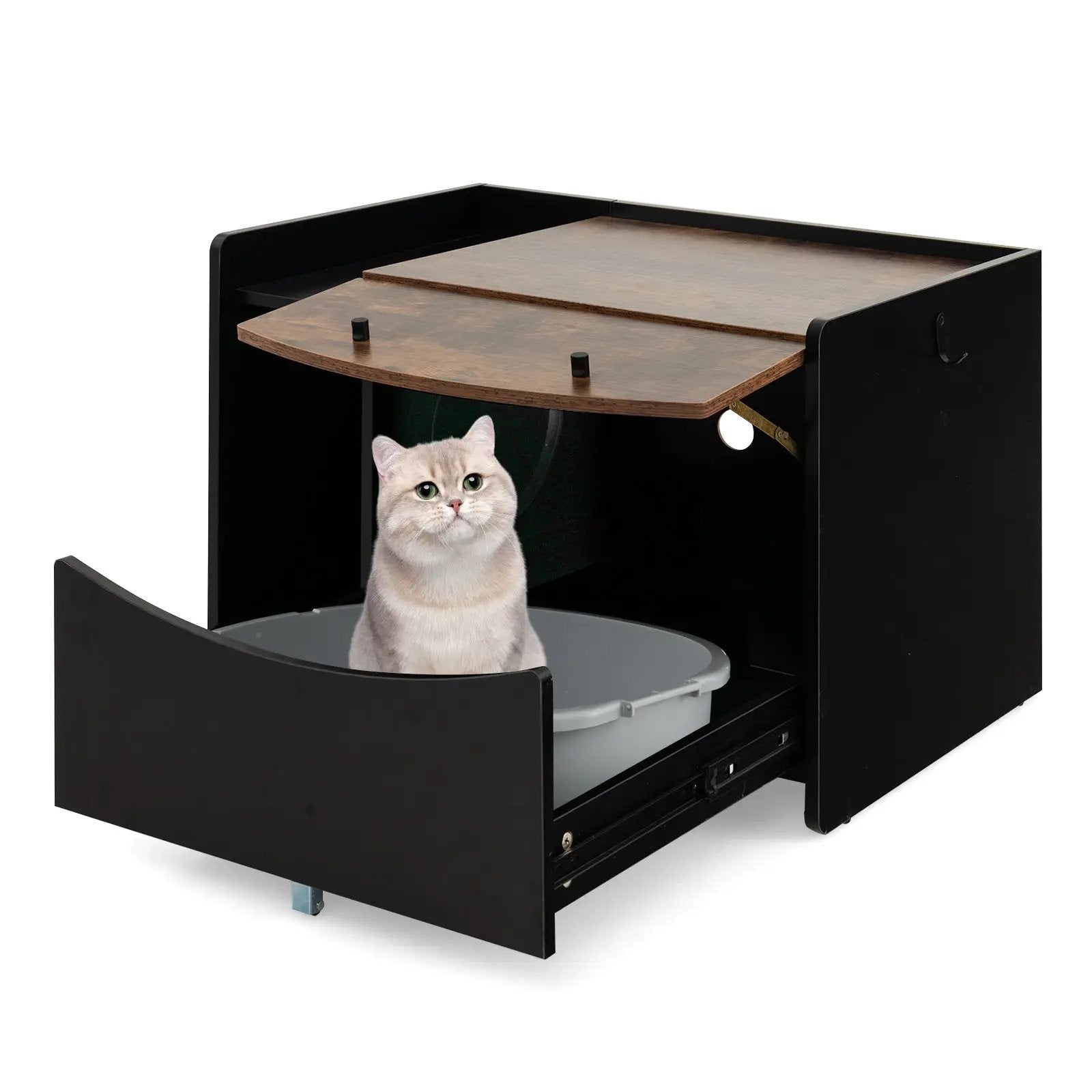 Cat Litter Box Enclosure with Pull-out Drawer-Black by DirectDeals