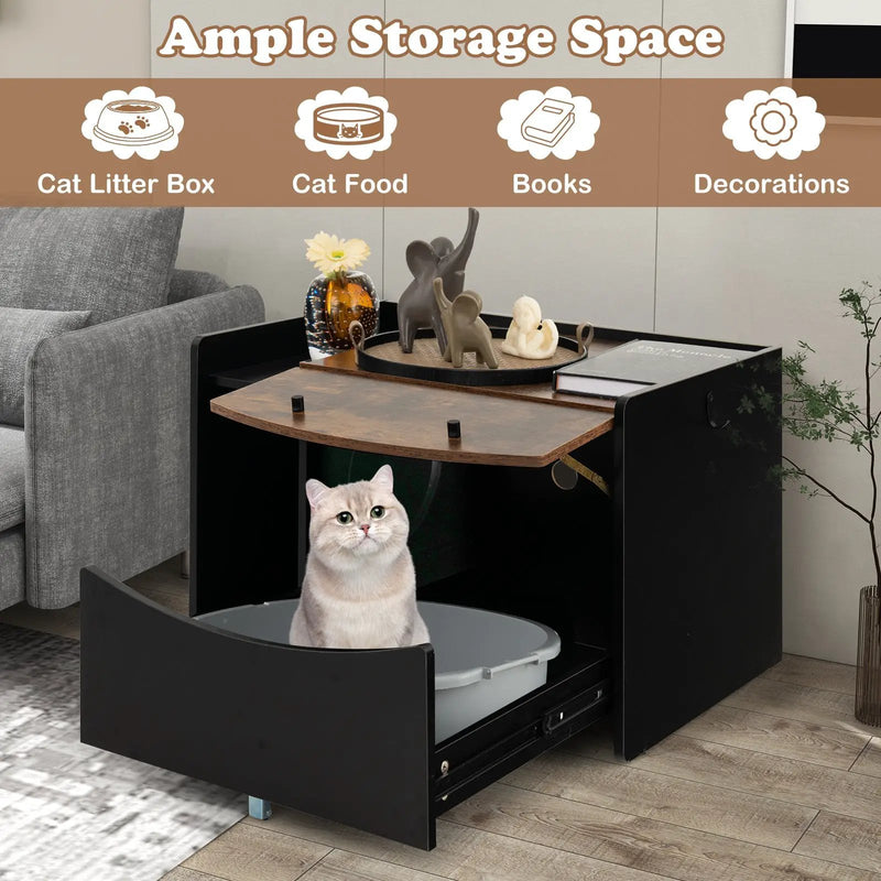 Cat Litter Box Enclosure with Pull-out Drawer-Black by DirectDeals