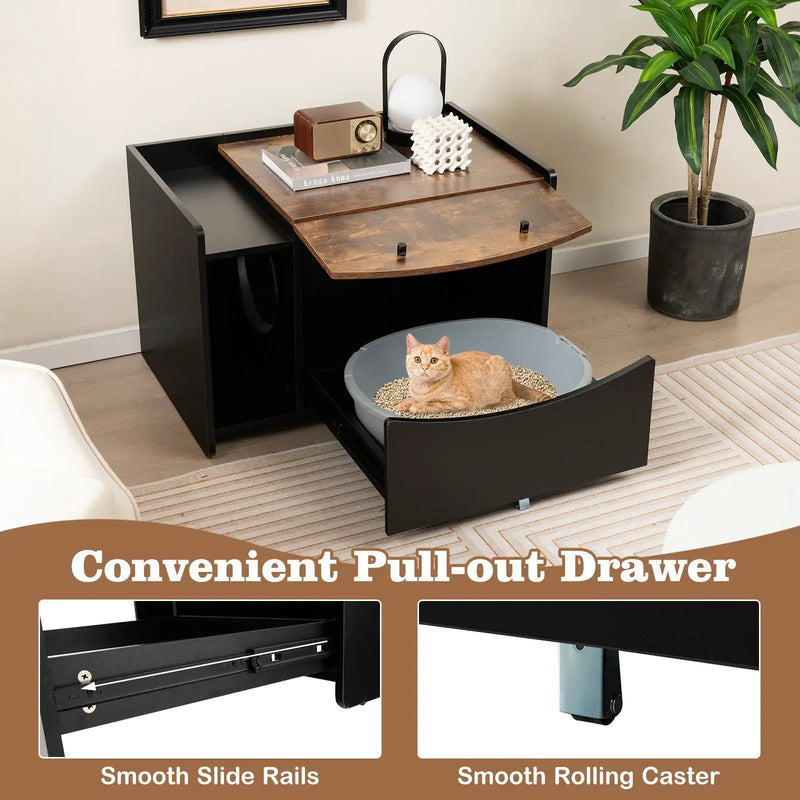 Cat Litter Box Enclosure with Pull-out Drawer-Black by DirectDeals
