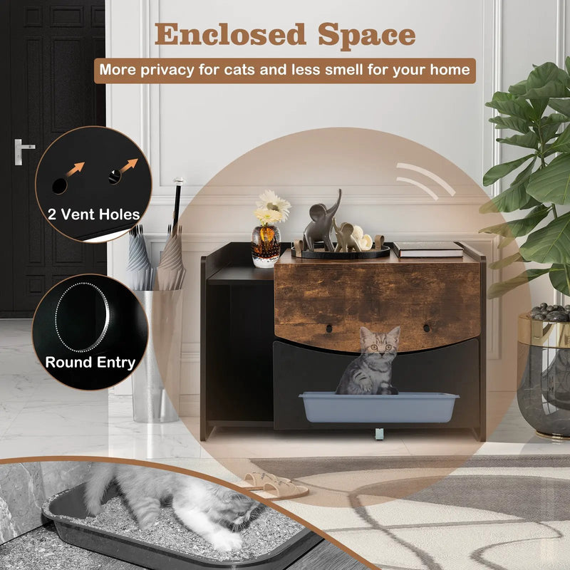 Cat Litter Box Enclosure with Pull-out Drawer-Black by DirectDeals