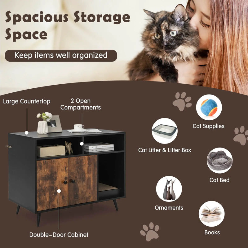 Cat Litter Box Enclosure with Storage Compartments and Pet Scratcher by DirectDeals