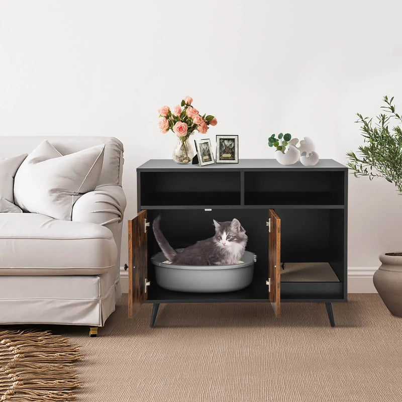 Cat Litter Box Enclosure with Storage Compartments and Pet Scratcher by DirectDeals