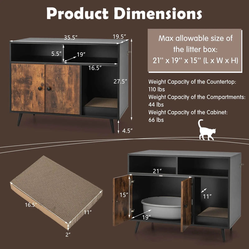 Cat Litter Box Enclosure with Storage Compartments and Pet Scratcher by DirectDeals