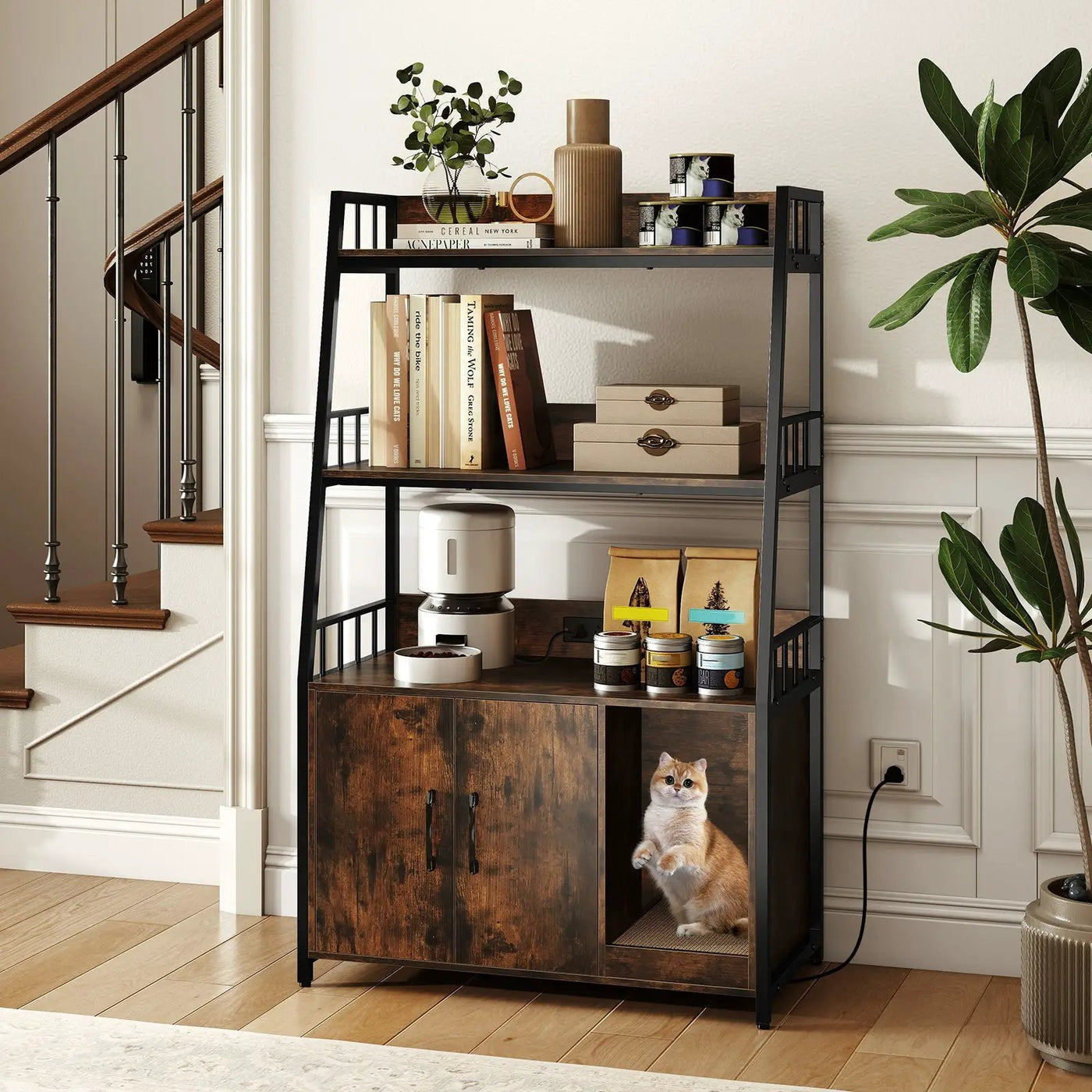 Cat Litter Box Enclosure with Storage Shelves and Scratching Pad by DirectDeals