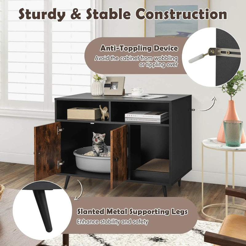 Cat Litter Box Enclosure with Storage Compartments and Pet Scratcher by DirectDeals