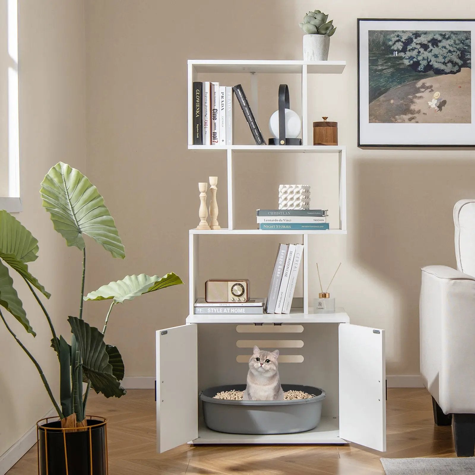 56 Inch Tall Cat Litter Box Enclosure with Storage by DirectDeals