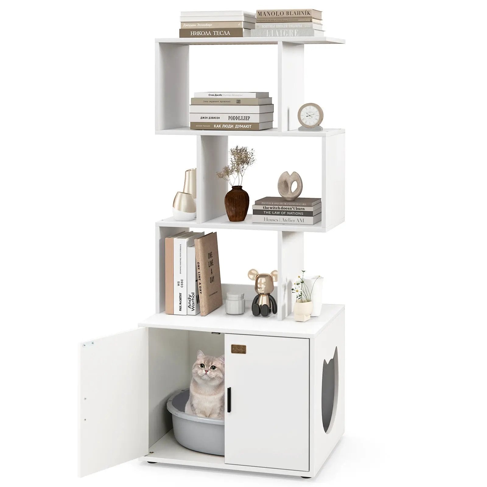 56 Inch Tall Cat Litter Box Enclosure with Storage by DirectDeals