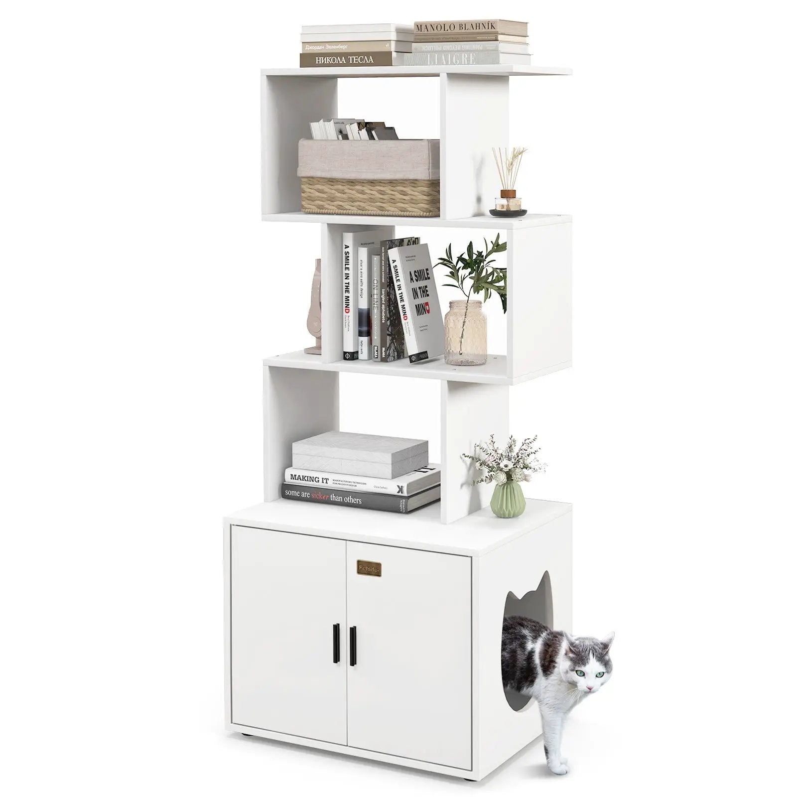 56 Inch Tall Cat Litter Box Enclosure with Storage by DirectDeals
