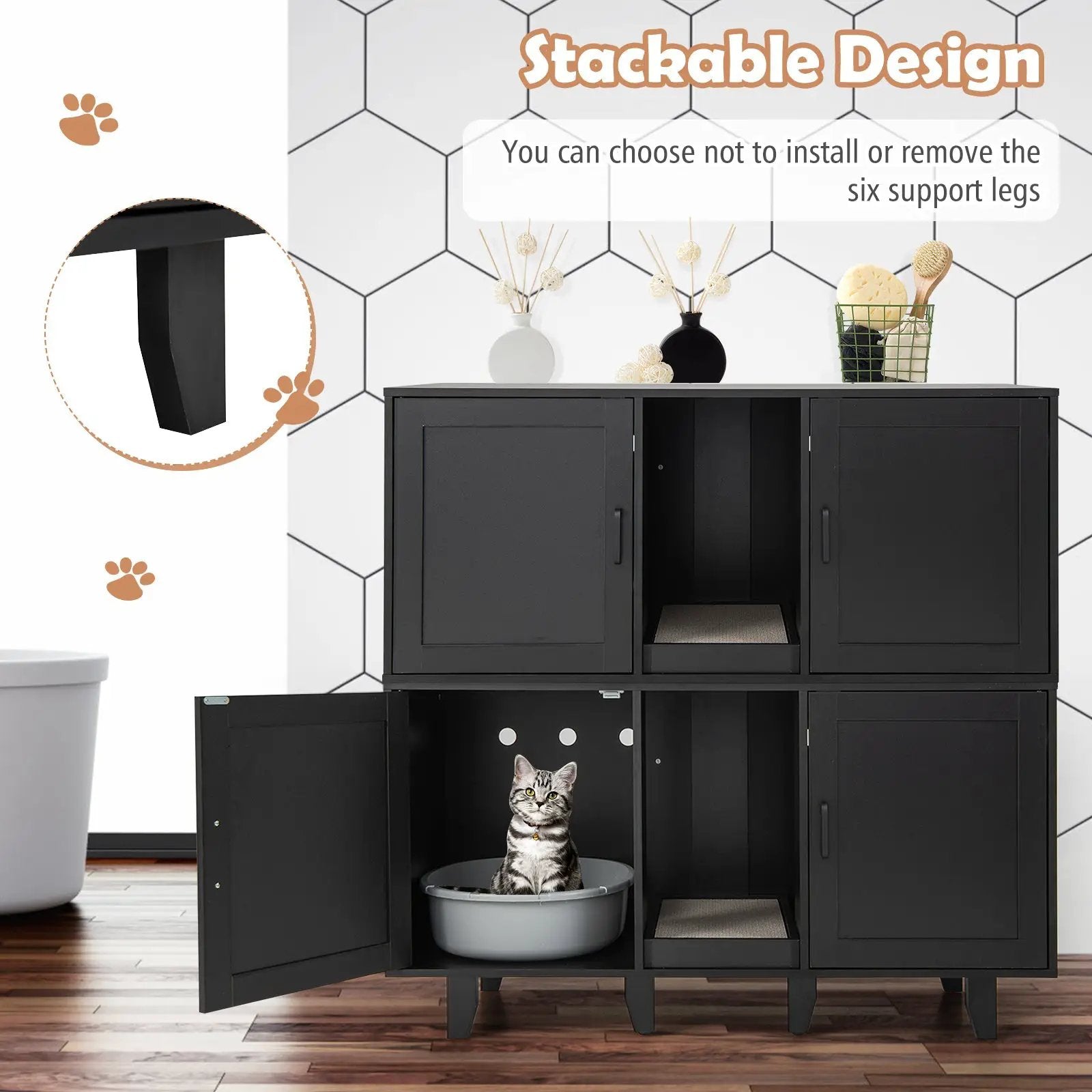 2-Door Cat Litter Box Enclosure with Winding Entry and Scratching Board by DirectDeals