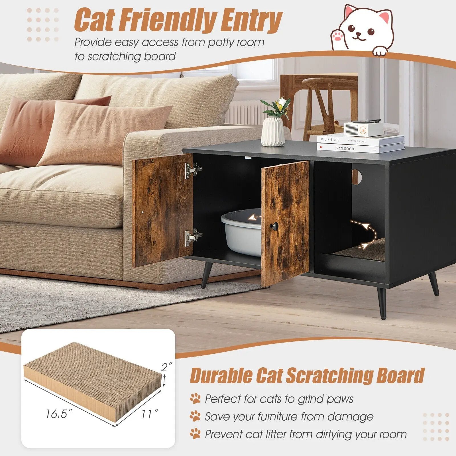 Cat Litter Box Enclosure with Double Door Cabinet by DirectDeals