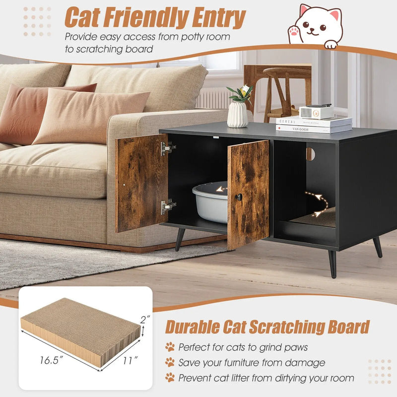 Cat Litter Box Enclosure with Double Door Cabinet by DirectDeals