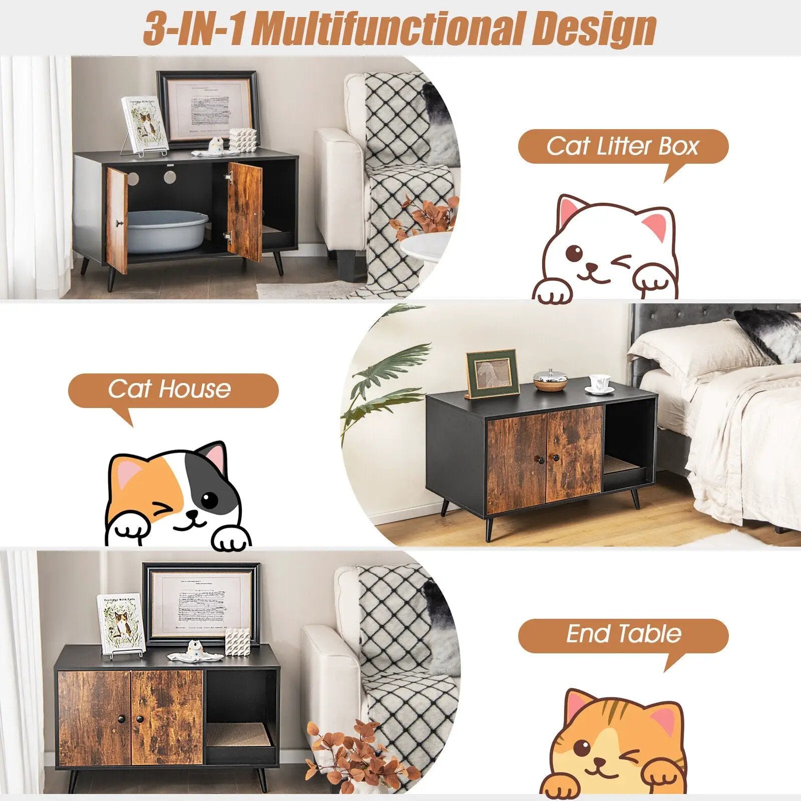 Cat Litter Box Enclosure with Double Door Cabinet by DirectDeals