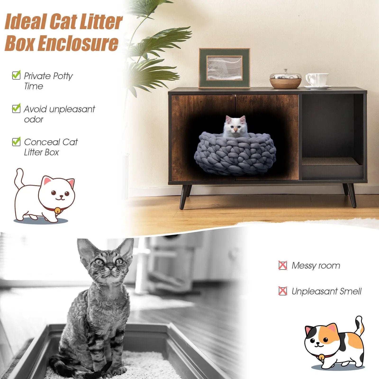 Cat Litter Box Enclosure with Double Door Cabinet by DirectDeals