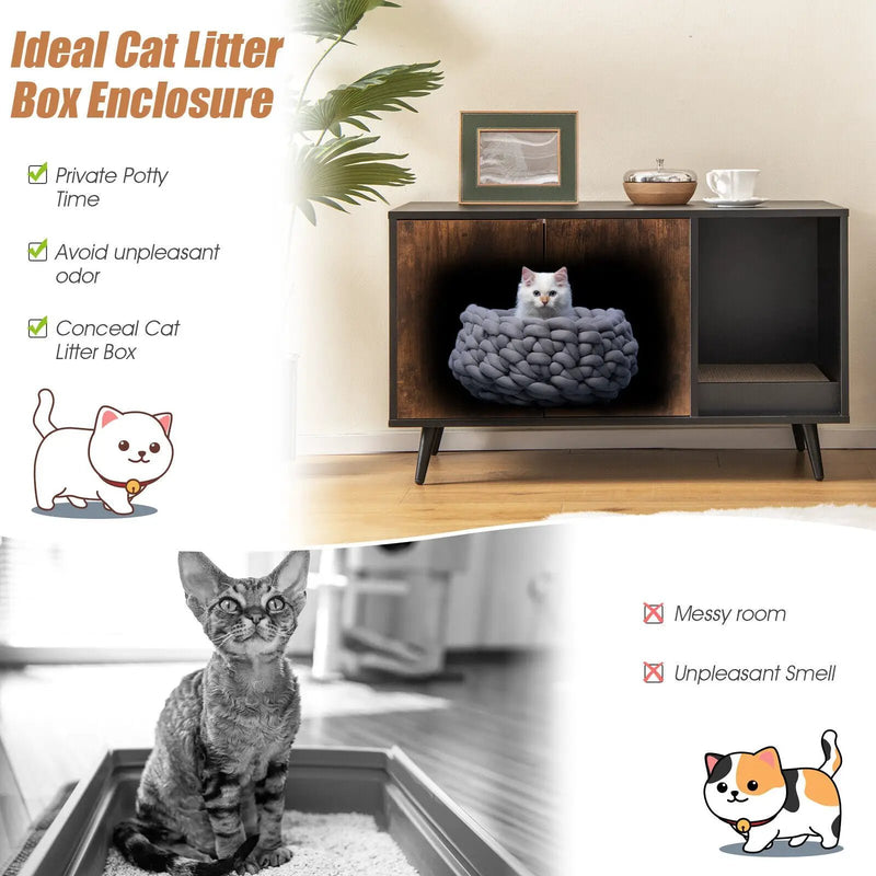Cat Litter Box Enclosure with Double Door Cabinet by DirectDeals