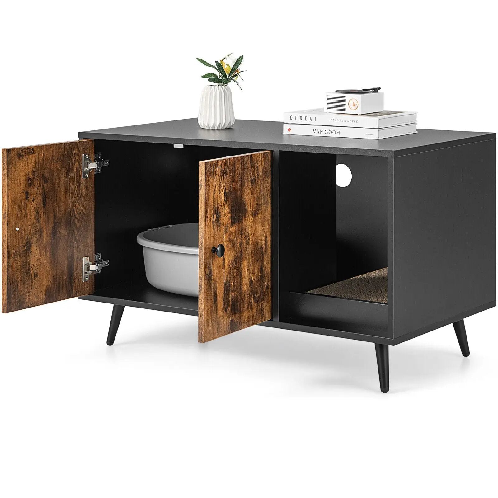 Cat Litter Box Enclosure with Double Door Cabinet by DirectDeals