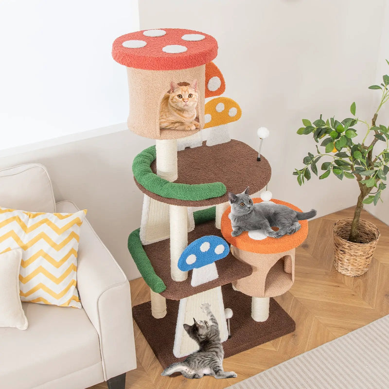 4-In-1 Cat Tree with 2 Condos and Platforms for Indoors-Multicolor by DirectDeals