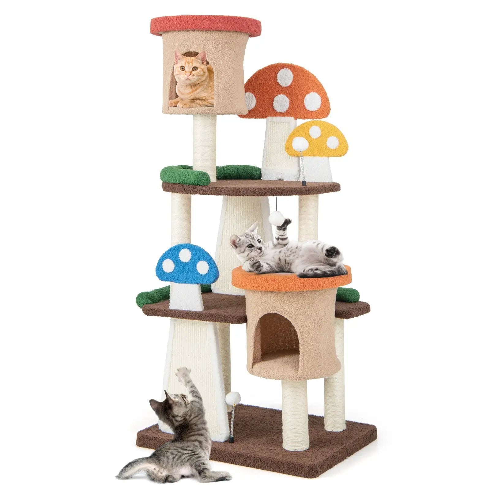 4-In-1 Cat Tree with 2 Condos and Platforms for Indoors-Multicolor by DirectDeals