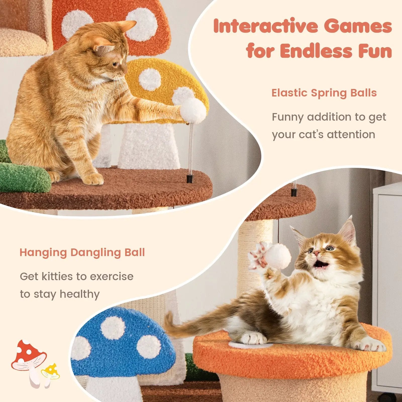 4-In-1 Cat Tree with 2 Condos and Platforms for Indoors-Multicolor by DirectDeals