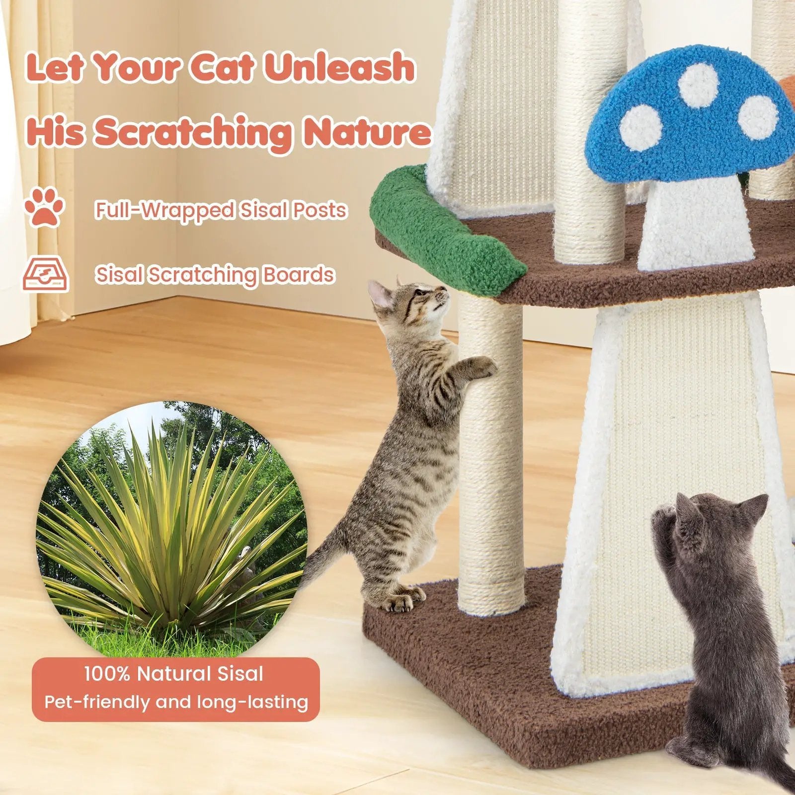 4-In-1 Cat Tree with 2 Condos and Platforms for Indoors-Multicolor by DirectDeals