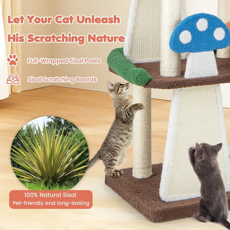 4-In-1 Cat Tree with 2 Condos and Platforms for Indoors-Multicolor by DirectDeals