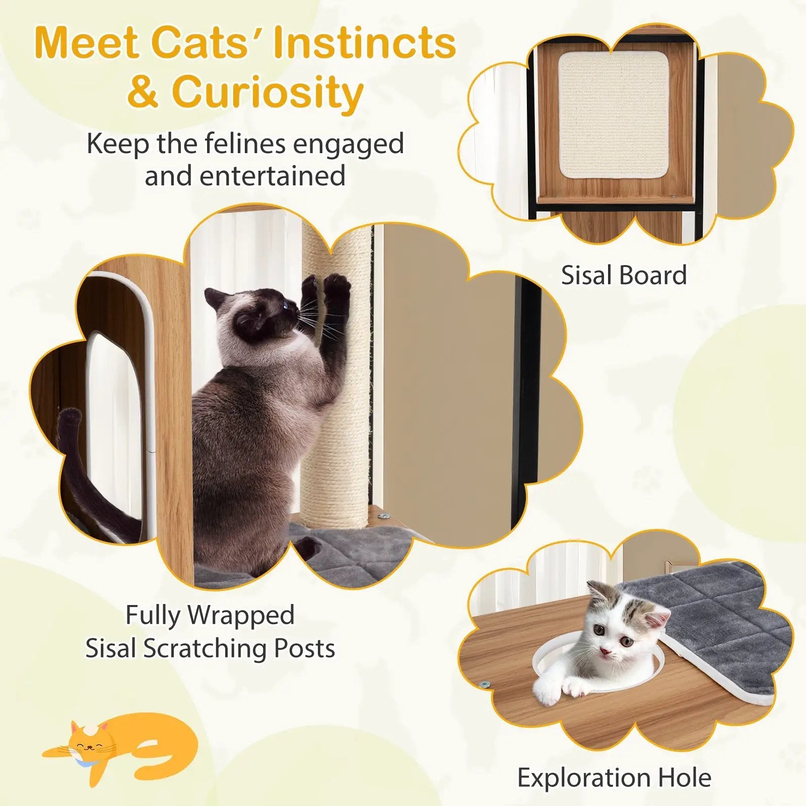 Modern Cat Tree Cat House with Metal Frame and Scratching Posts-Natural by DirectDeals
