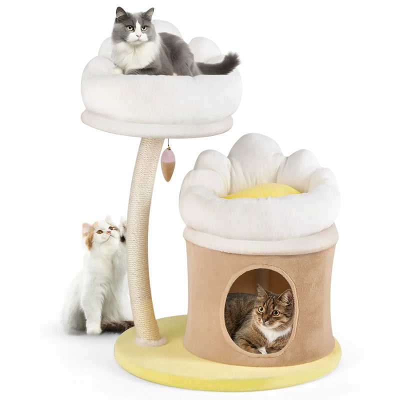 Cat Tree Small Cat Tower with 2 Removable and Washable Perches-White by DirectDeals