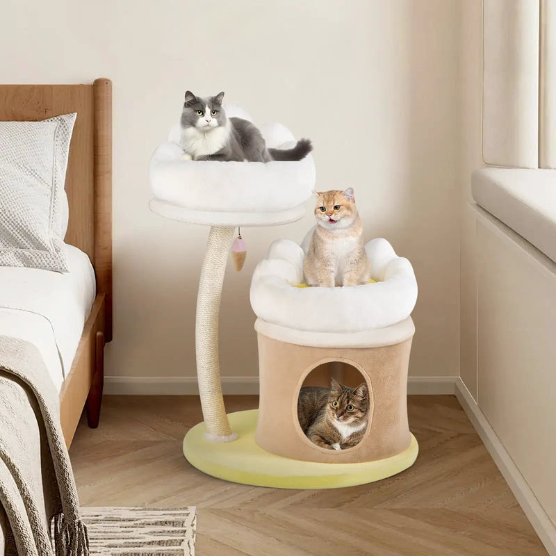 Cat Tree Small Cat Tower with 2 Removable and Washable Perches-White by DirectDeals