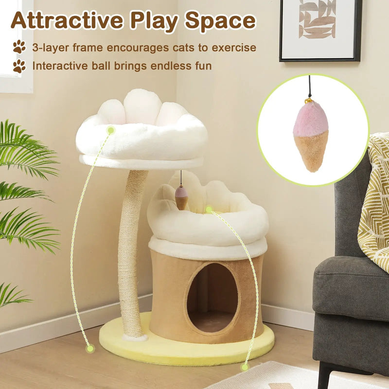 Cat Tree Small Cat Tower with 2 Removable and Washable Perches-White by DirectDeals