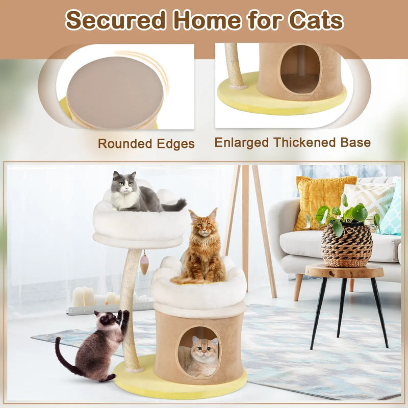 Cat Tree Small Cat Tower with 2 Removable and Washable Perches-White by DirectDeals