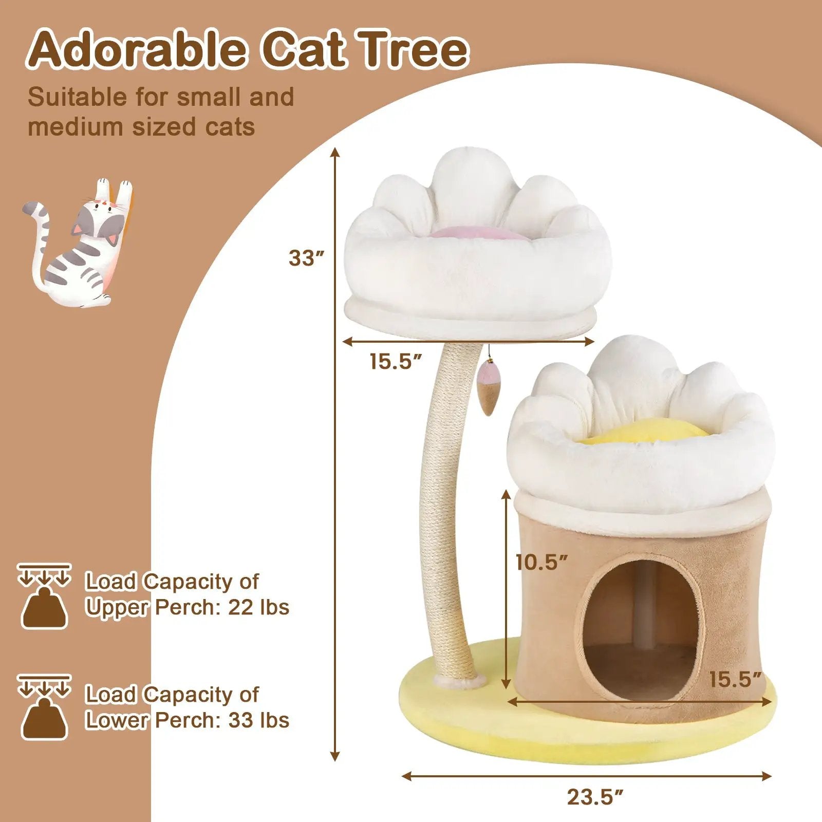 Cat Tree Small Cat Tower with 2 Removable and Washable Perches-White by DirectDeals