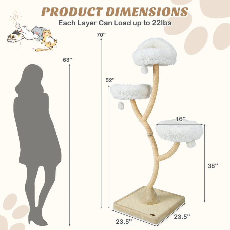 70 Inch Tall Cat Tree 4-Layer Cat Tower with 3 Perches and Dangling Balls by DirectDeals