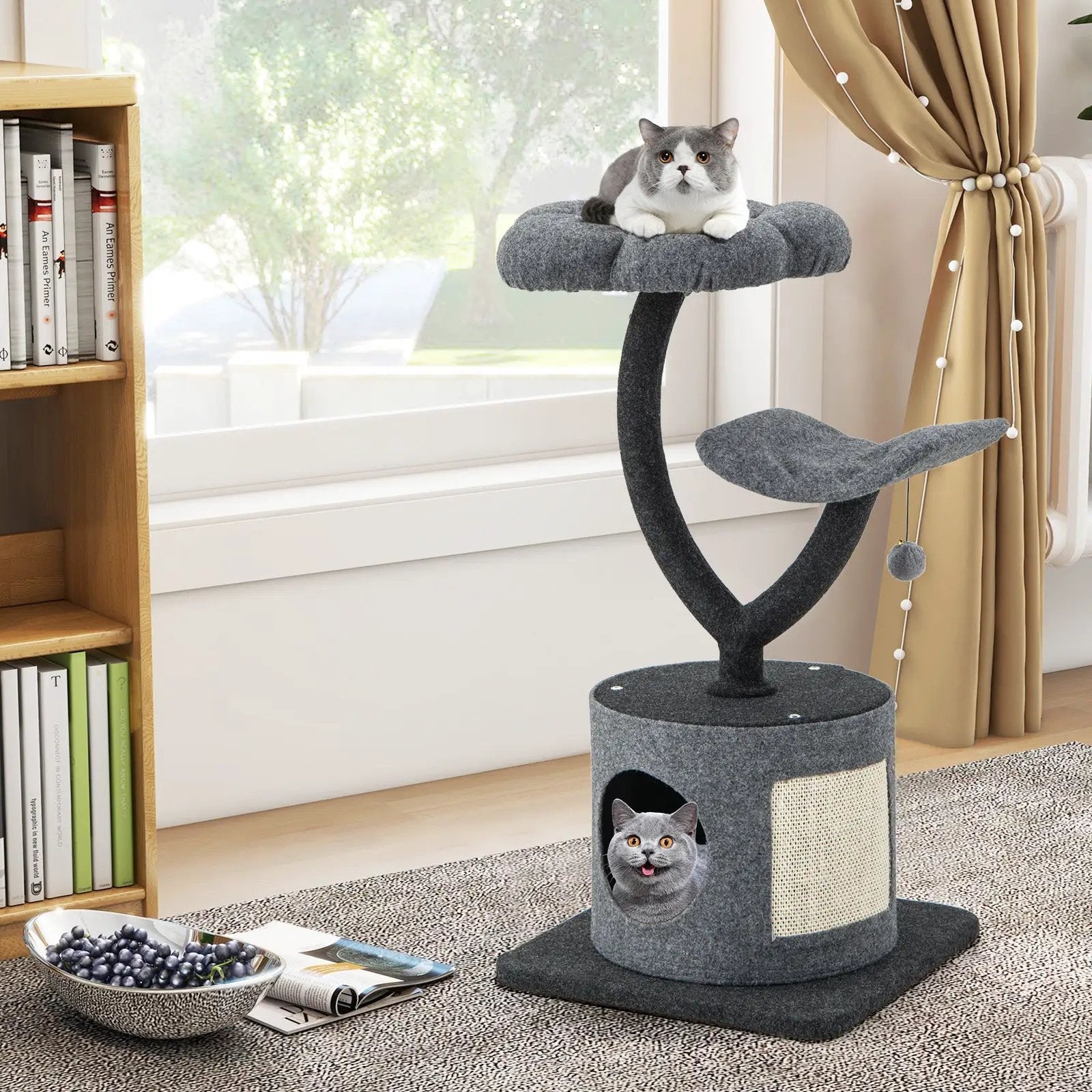 Cat Tree for Indoor Cats with Curved Metal Supporting Frame for Large & Small Cats-Gray by DirectDeals