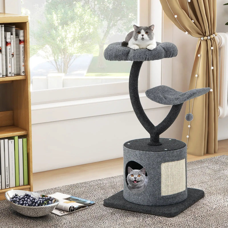 Cat Tree for Indoor Cats with Curved Metal Supporting Frame for Large & Small Cats-Gray by DirectDeals