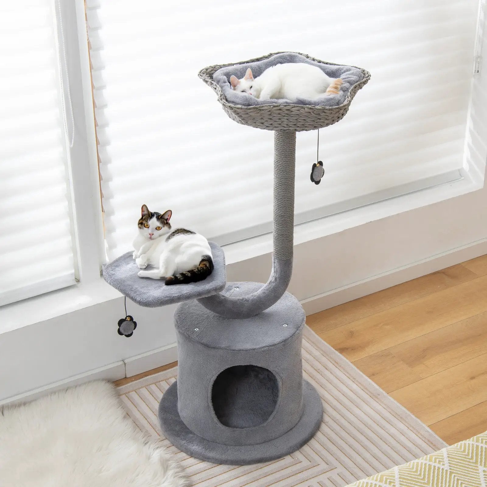 42 Inch Tall Cat Tower with Curved Metal Supporting Frame for Large and Small Cats-Gray by DirectDeals