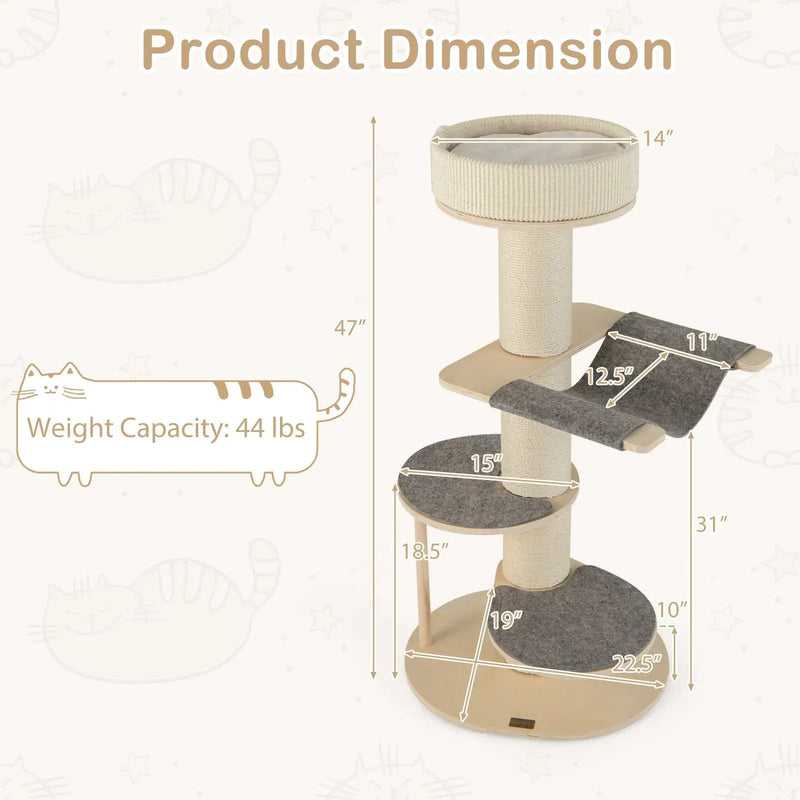 47 Inches Cat Tree for Indoor Cats with Thickened Sisal Scratching Posts-Gray by DirectDeals