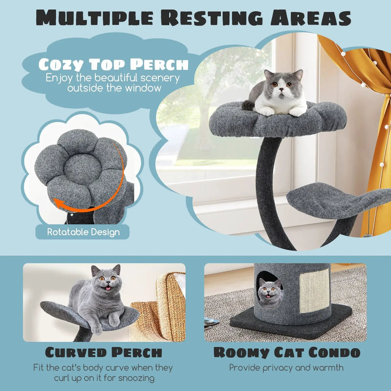 Cat Tree for Indoor Cats with Curved Metal Supporting Frame for Large & Small Cats-Gray by DirectDeals
