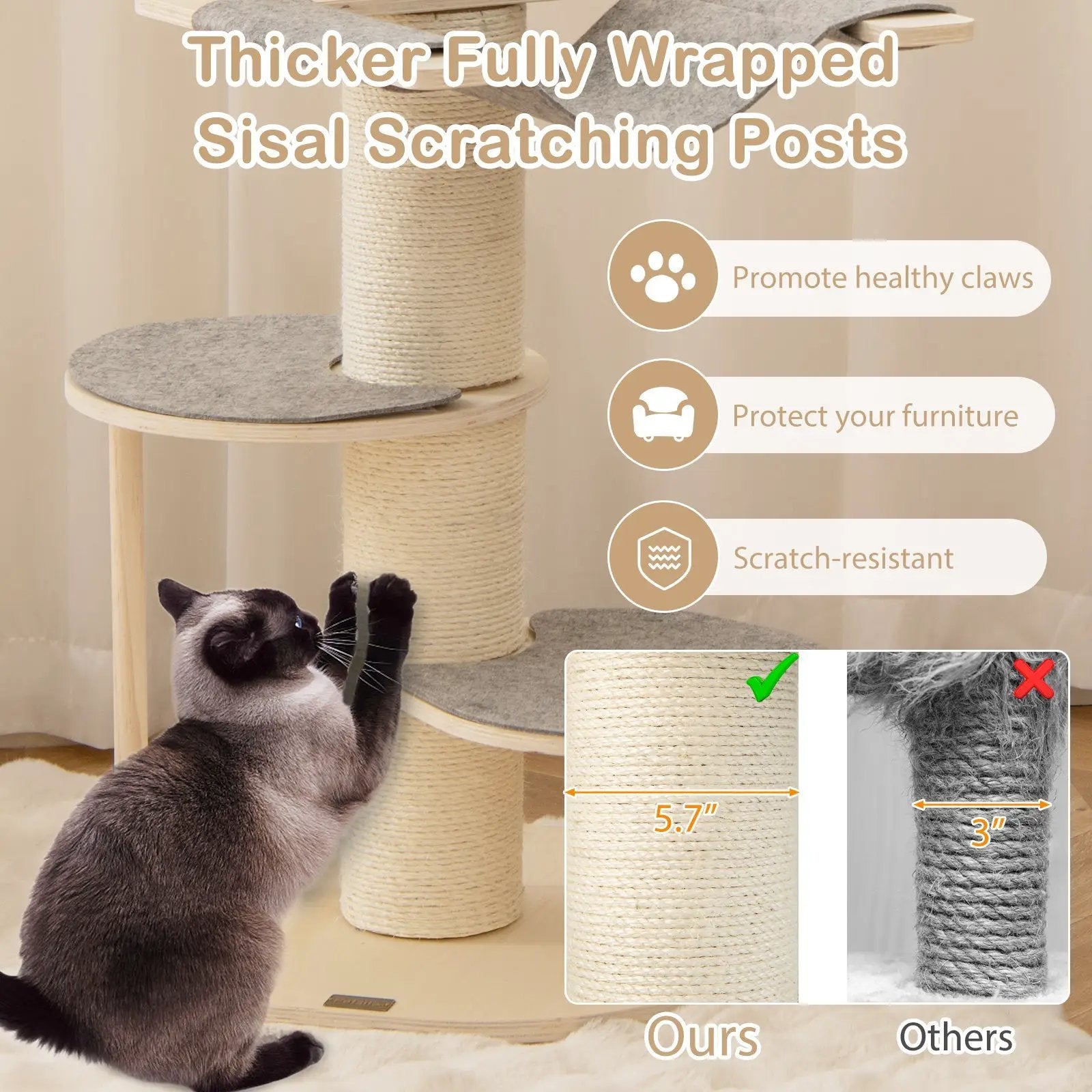 47 Inches Cat Tree for Indoor Cats with Thickened Sisal Scratching Posts-Gray by DirectDeals