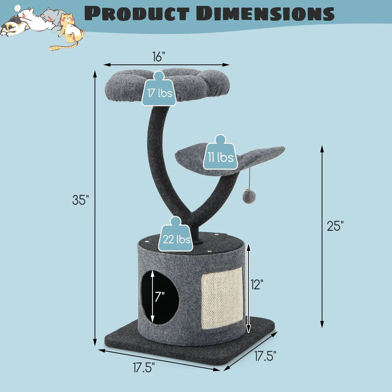 Cat Tree for Indoor Cats with Curved Metal Supporting Frame for Large & Small Cats-Gray by DirectDeals