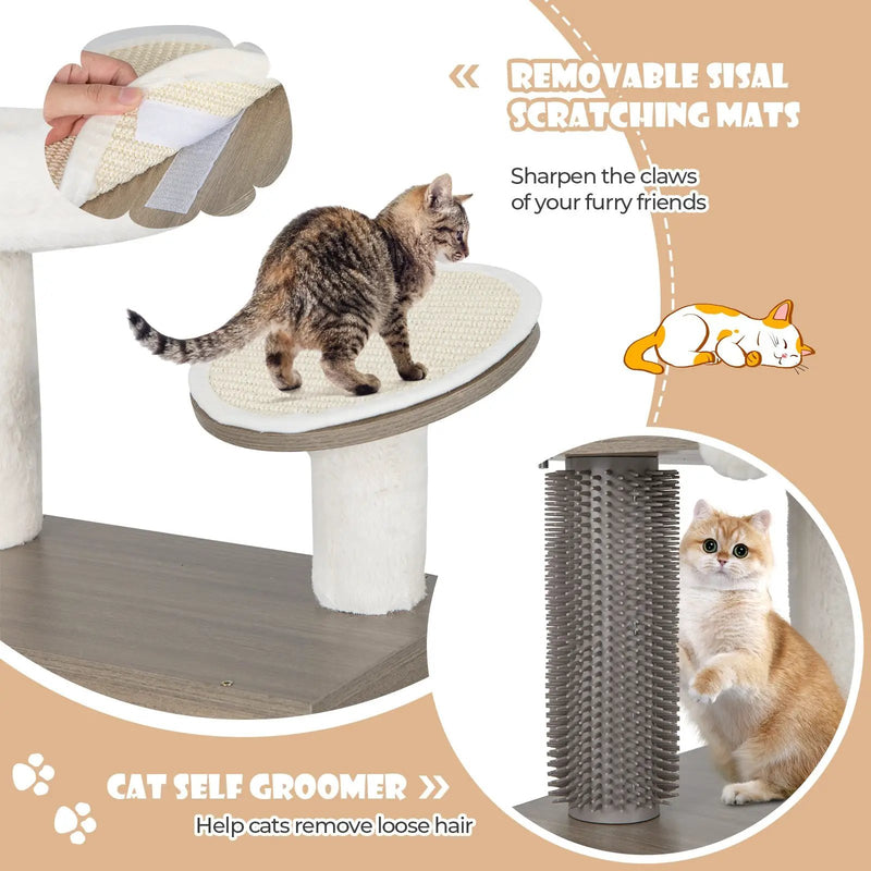 2-in-1 Modern Cat Tower with Litter Box Enclosure for Indoor Cars-Gray by DirectDeals